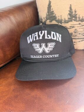 Seager Country Waylon Jennings Black Trucker Hat with Embroidered Logo